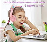 Рожеві бездротові навушники, дитячі bluetooth навушники з підсвіткою «котячі вуха», фото 4