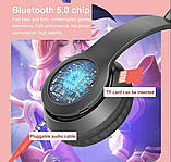 Рожеві бездротові навушники, дитячі bluetooth навушники з підсвіткою «котячі вуха», фото 8