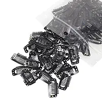 Набір із 5 металевих затискачів заколок із 9 зубцями – 32×15 мм, чорний колір, для накладок, чубчиків та перук!