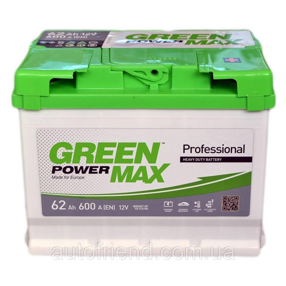 Акумулятор GREEN POWER MAX 62 Ah Єв (-/+) (600EN) (д242*ш175*в190), фото 1