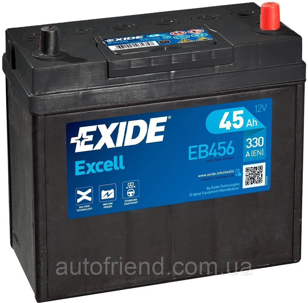 Акумулятор EXIDE EXCELL 45Ah ASIA Ев (-/+) ТК (330EN) (д237*ш127*в227) EB456 без нижн. бурт, фото 1