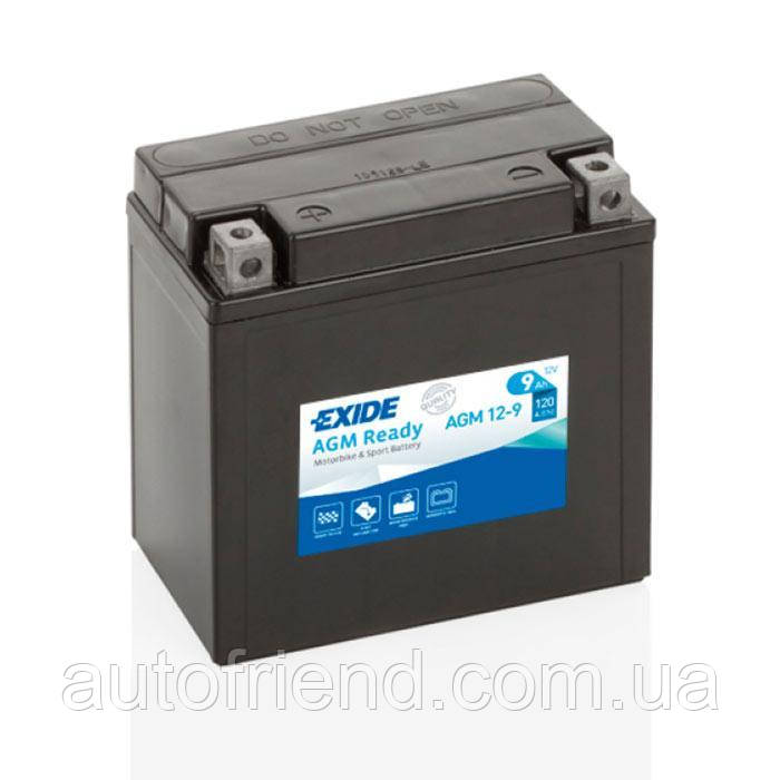 Аккумулятор Мото EXIDE Ready AGM 9Ah (+/-) (120EN) (д135*ш75*в139) AGM12-9, фото 1