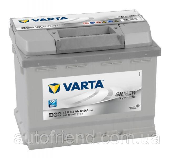 Акумулятор Varta Silver Dynamic 63Ah (+/-) (610EN) (д242*ш175*в190) D39, фото 1