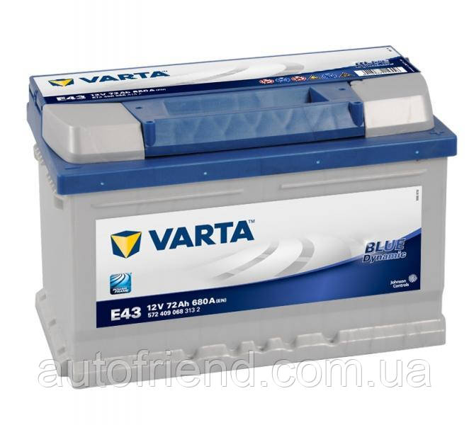 Акумулятор Varta Blue Dynamic 72Ah Н Єв (-/+) (680EN) (д278*ш175*в175) E43, фото 1