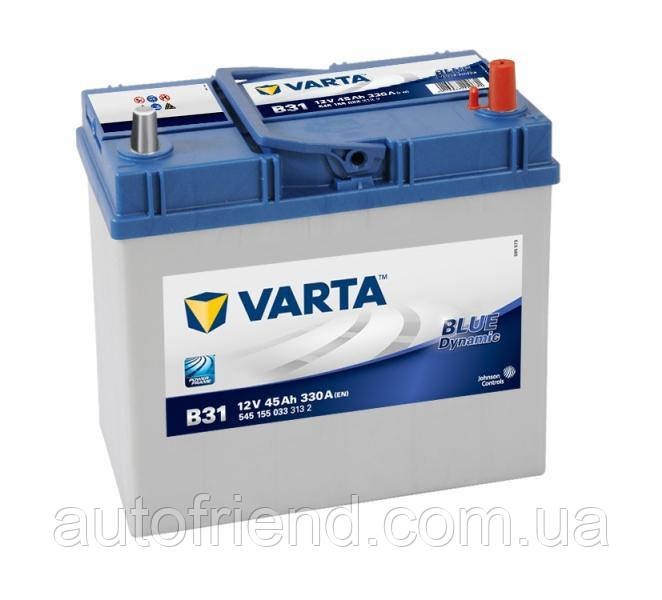 Акумулятор Varta Blue Dynamic/SLI 45Ah ASIA Єв (-/+) ТК (330EN) (д237*ш127*в227) без нижнь. бурт B31, фото 1