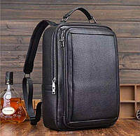 Рюкзак мужской кожаный. Черный городской рюкзак для ноутбука и документов