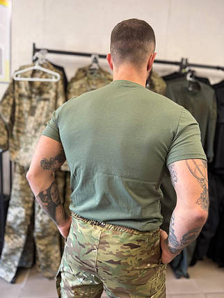 Футболка ТМ КОRКА з нанесенням уставного хреста, 100% бавовна, вточний рукав, олива, фото 3