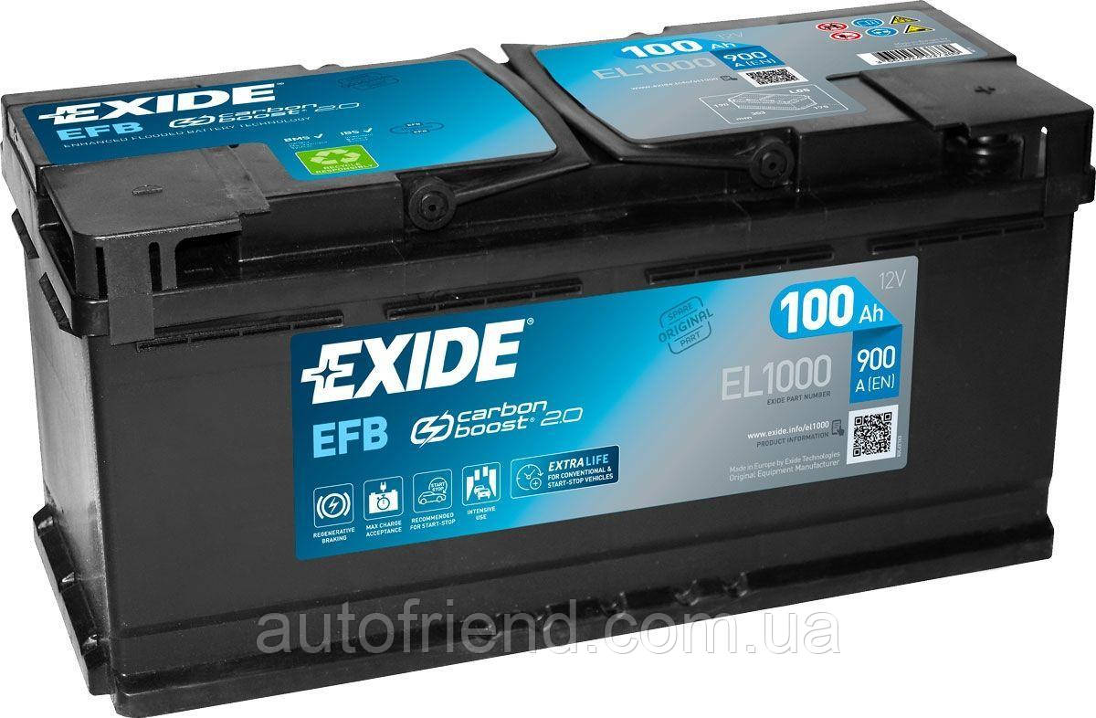 Акумулятор EXIDE START-STOP EFB 100Ah Єв (-/+) (900EN) (д353*ш175*в190) EL1000, фото 1