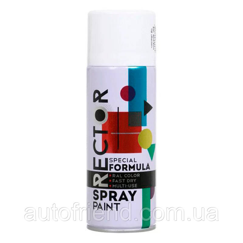 Емаль RECTOR універсальна 9010 білий гл., в аер. упаковці 400 мл (12 шт/уп), фото 1