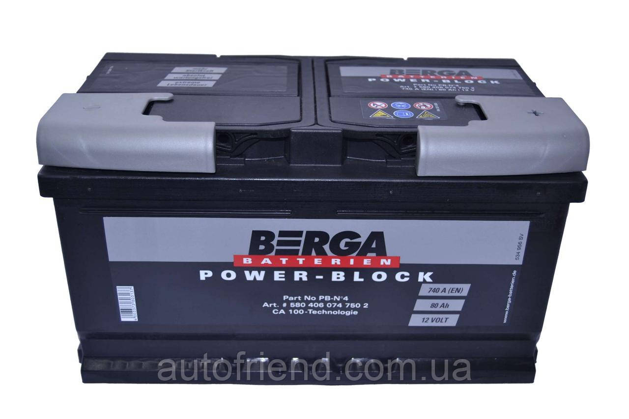 Акумулятор BERGA Power Block 80Ah Н Єв (-/+) (740EN) (д315*ш175*в175), фото 1