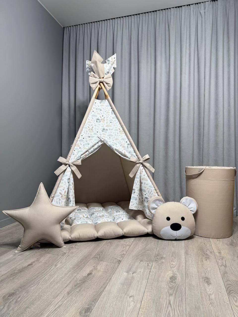 Вігвам для дітей Совенята 13 БОНБОН з Кошиком Повний комплект, вігвам для хлопчика, вігвам для дівчинки, дитячий вігвам, вігвам, фото 1