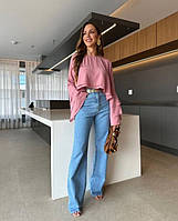 Блуза легка оверсайз із воланами пудра, фото 3