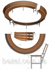 Лавка садово-парковая полукруг со спинкой ф3000х500х850 OL080, фото 1