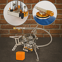 Газовий пальник для кемпінгу WLFYS 5800 Вт, 3 головки, портативний, складний, з п’єзопідпалом