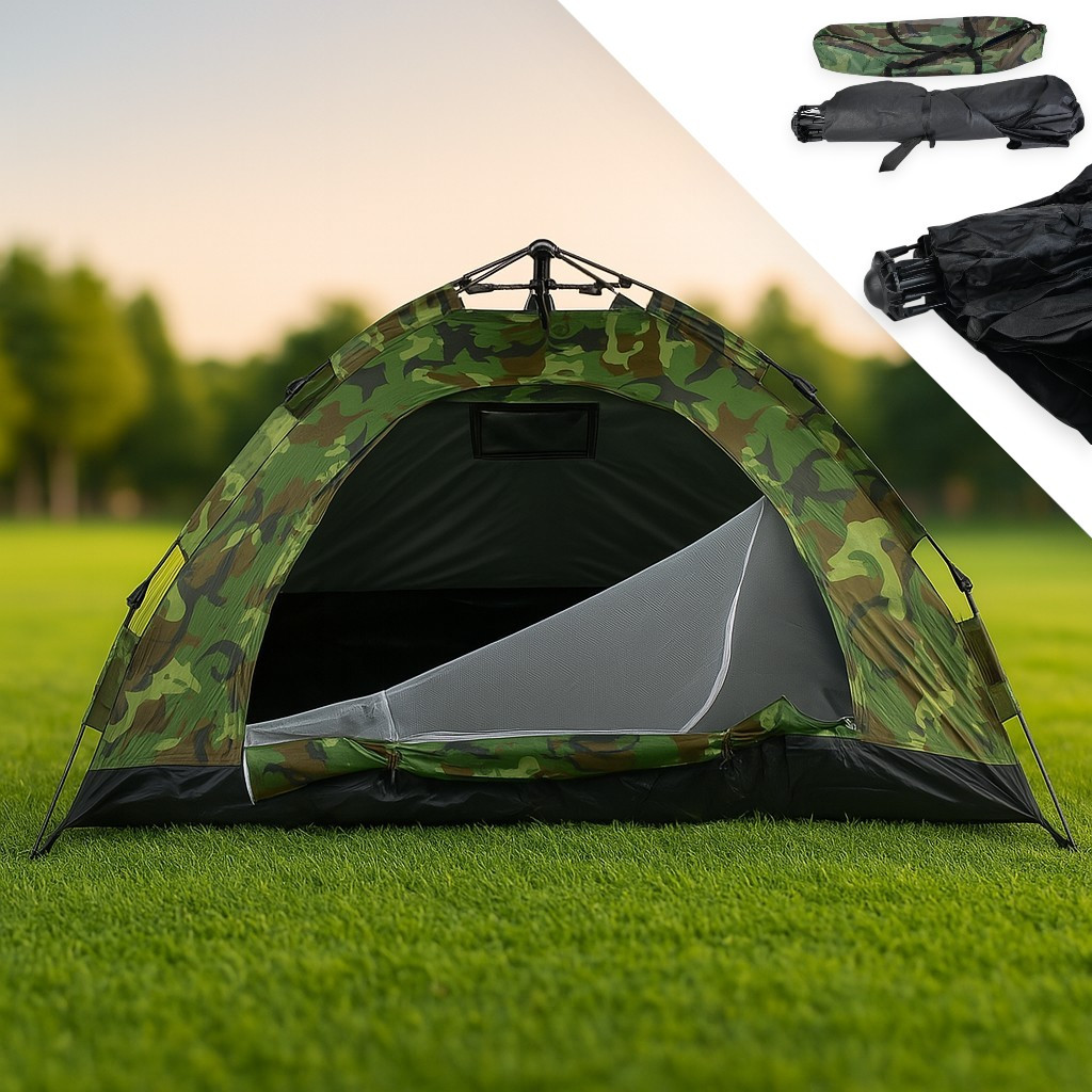 Намет туристичний автоматичний 2×2 м камуфляжний для кемпінгу, риболовлі, відпочинку з чохлом, фото 1