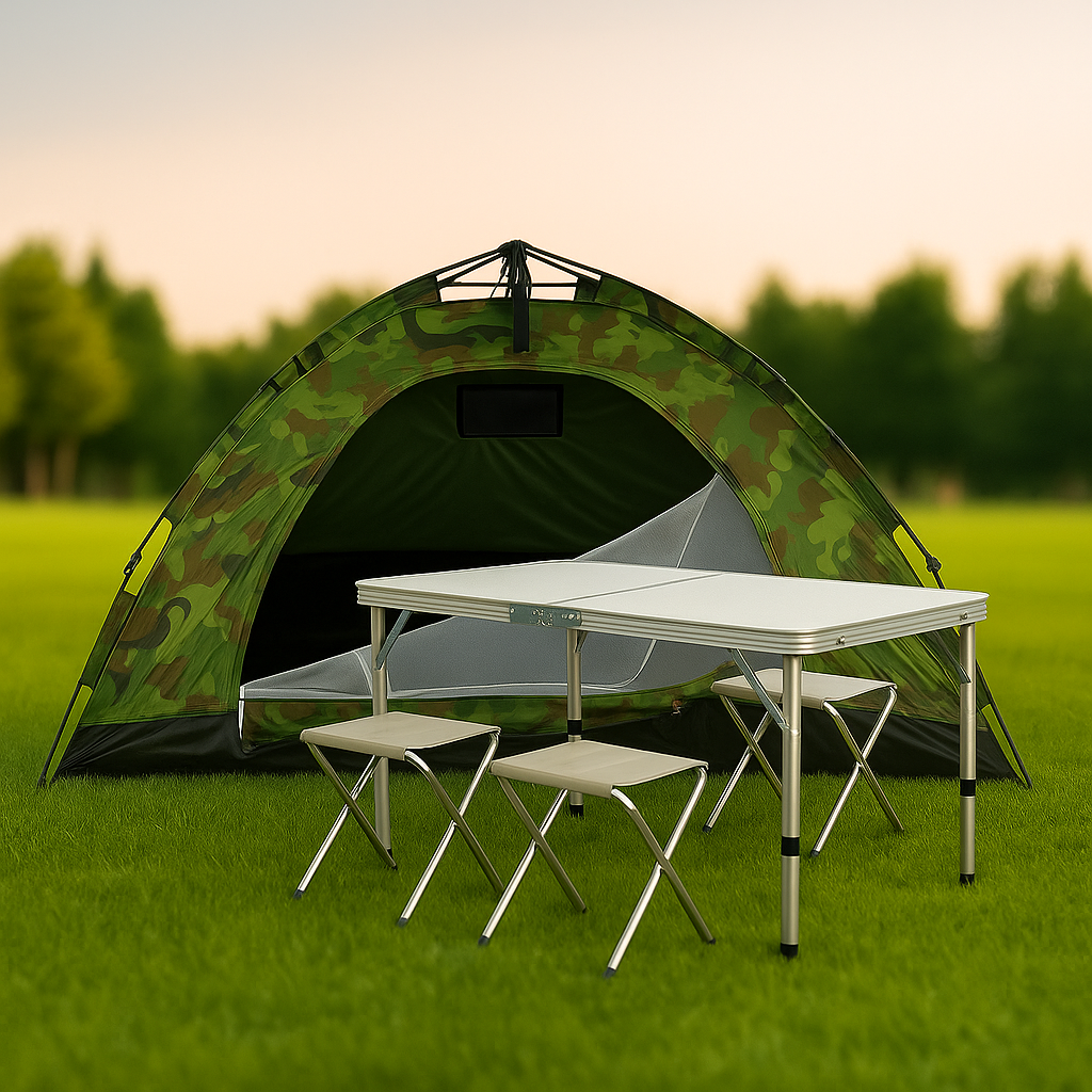 Набір для кемпінгу: автоматичний намет 2×2 м + складний стіл і 4 стільці, чохол у комплекті, фото 1