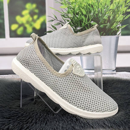 Мокасини жіночі Crystal сірі на білій підошві текстильні сітка 4947, фото 1