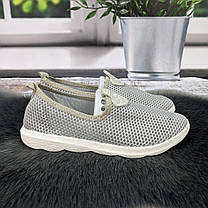 Мокасини жіночі Crystal сірі на білій підошві текстильні сітка 4947, фото 3
