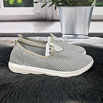 Мокасини жіночі Crystal сірі на білій підошві текстильні сітка 4947, фото 4