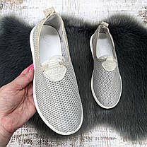 Мокасини жіночі Crystal сірі на білій підошві текстильні сітка 4947, фото 5