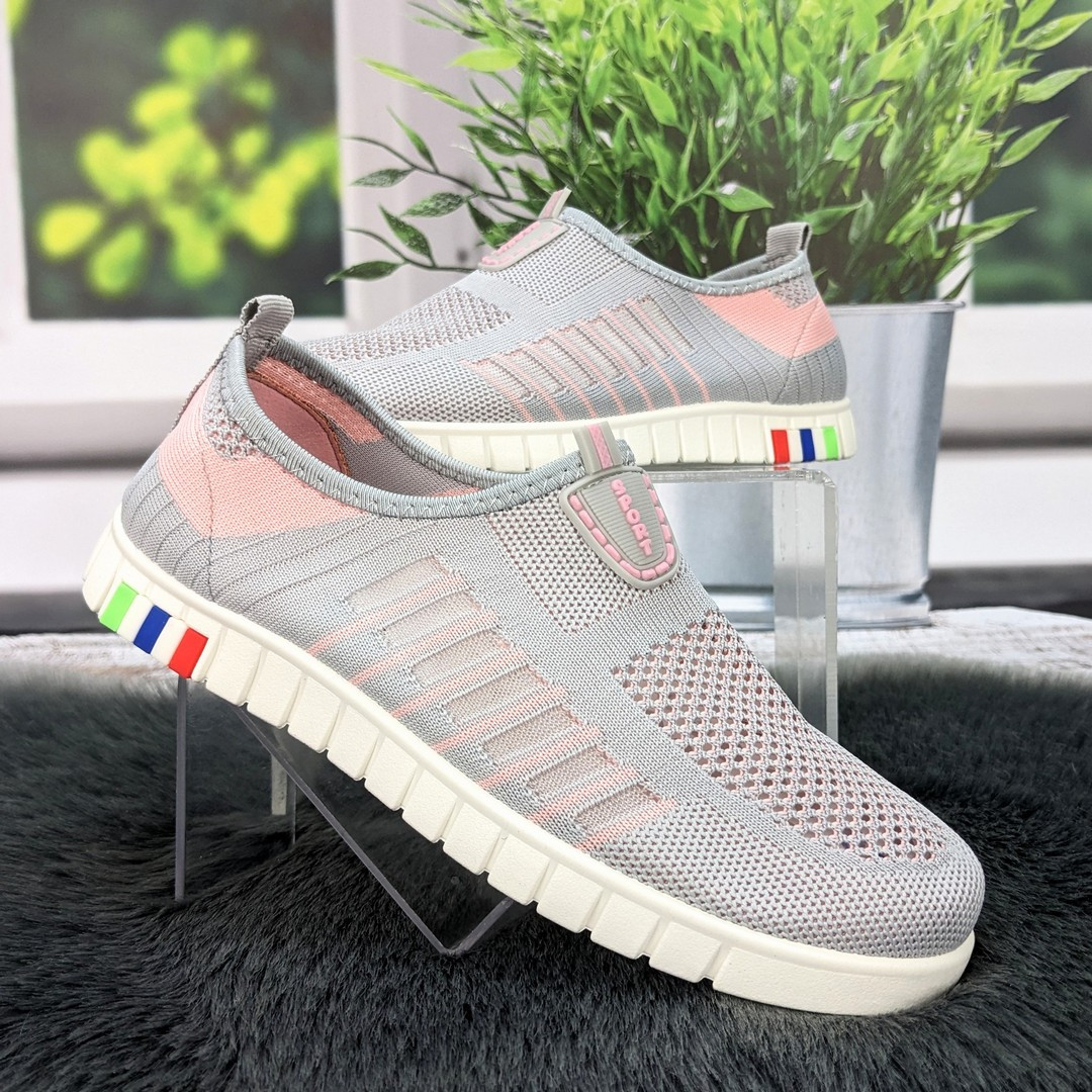 Мокасини жіночі Ok Shoes сірі з рожевим текстильні сітки 8002, фото 1