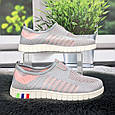Мокасини жіночі Ok Shoes сірі з рожевим текстильні сітки 8002, фото 2