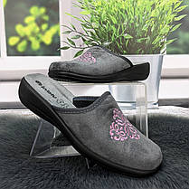 Тапочки жіночі домашні Inblu сірі велюрові з вишивкою 4590-2, фото 3