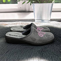 Тапочки жіночі домашні Inblu сірі велюрові з вишивкою 4590-2, фото 4