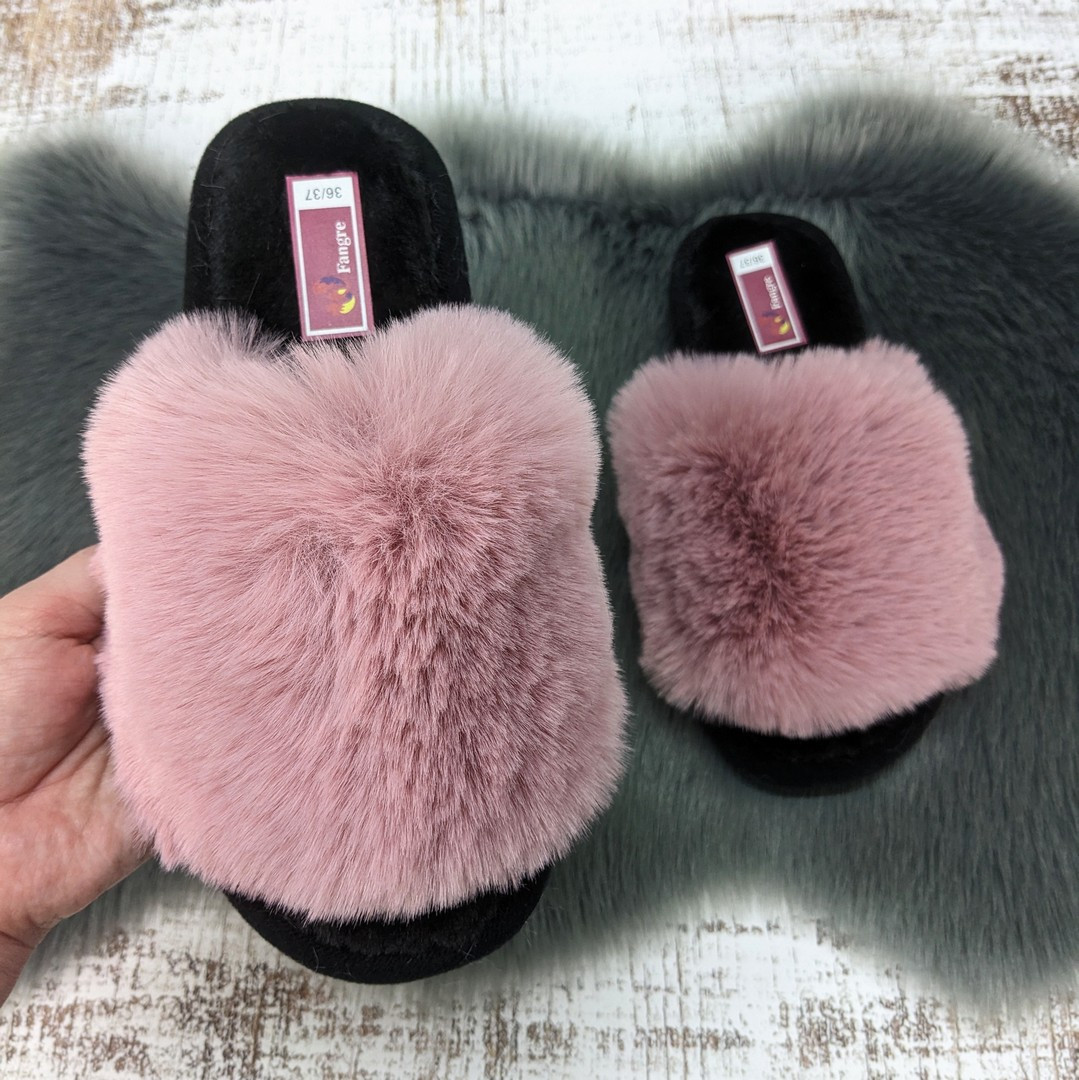 Тапочки жіночі хутряні Fangre пудрові 8013