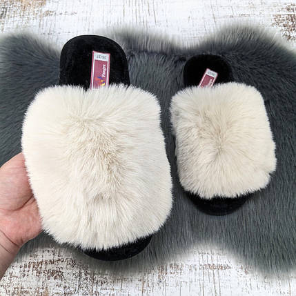 Тапочки жіночі хутряні Fangre світло-бежеві 8013, фото 1