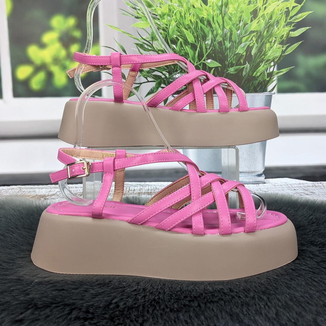 Босоніжки жіночі MeiDeLi рожеві на масивній бежевій підошві 4931, фото 1