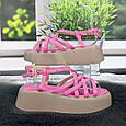 Босоніжки жіночі MeiDeLi рожеві на масивній бежевій підошві 4931, фото 2