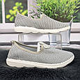 Мокасини жіночі Crystal сірі на білій підошві текстильні сітка 4947, фото 2
