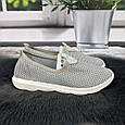 Мокасини жіночі Crystal сірі на білій підошві текстильні сітка 4947, фото 3