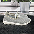 Мокасини жіночі Crystal сірі на білій підошві текстильні сітка 4947, фото 4