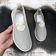 Мокасини жіночі Crystal сірі на білій підошві текстильні сітка 4947, фото 5