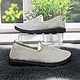 Мокасини жіночі Crystal сірі на чорній підошві текстильні сітка 4947, фото 3