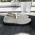 Мокасини жіночі Crystal сірі на чорній підошві текстильні сітка 4947, фото 4