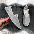 Мокасини жіночі Crystal сірі на чорній підошві текстильні сітка 4947, фото 6