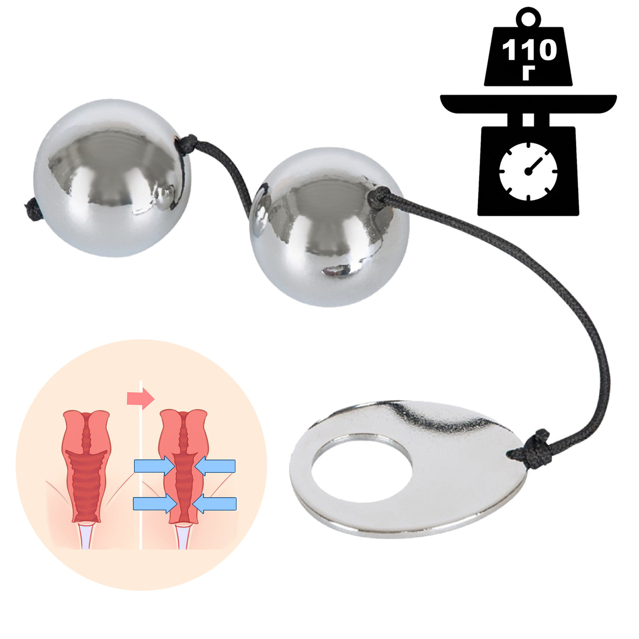 Сталеві вагінальні кульки Bad Kitty Вага 220 г, фото 1