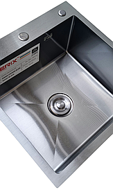 Кухонна мийка Zerix ZH50×50 см NANO BLACK з неіржавкої сталі 304 ( товщина 3.0/0.8 мм) + сифон і кріплення