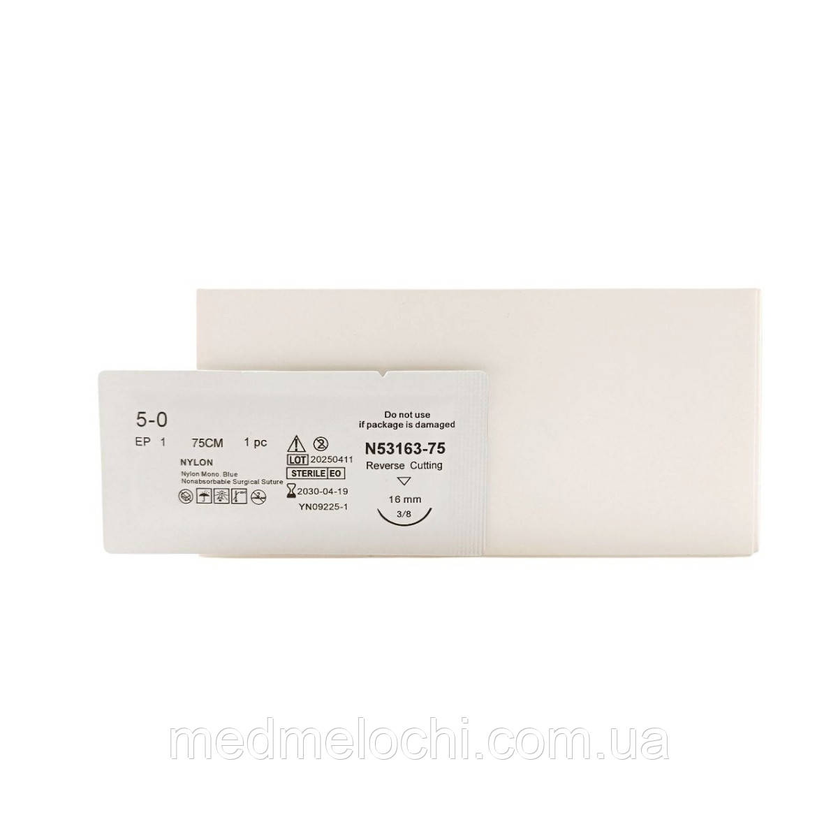 Нейлон Sunmed USP 5/0 (EP 1) зі звор. ріж. голкою 16мм 3/8 кола, преміум