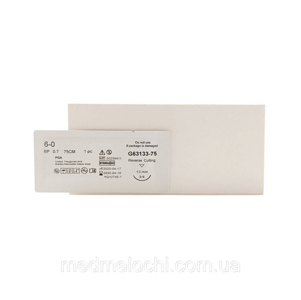 ПГА Sunmed USP 6/0 (EP 0,7) зі звор. ріж. голкою 13мм 3/8 кола, преміум