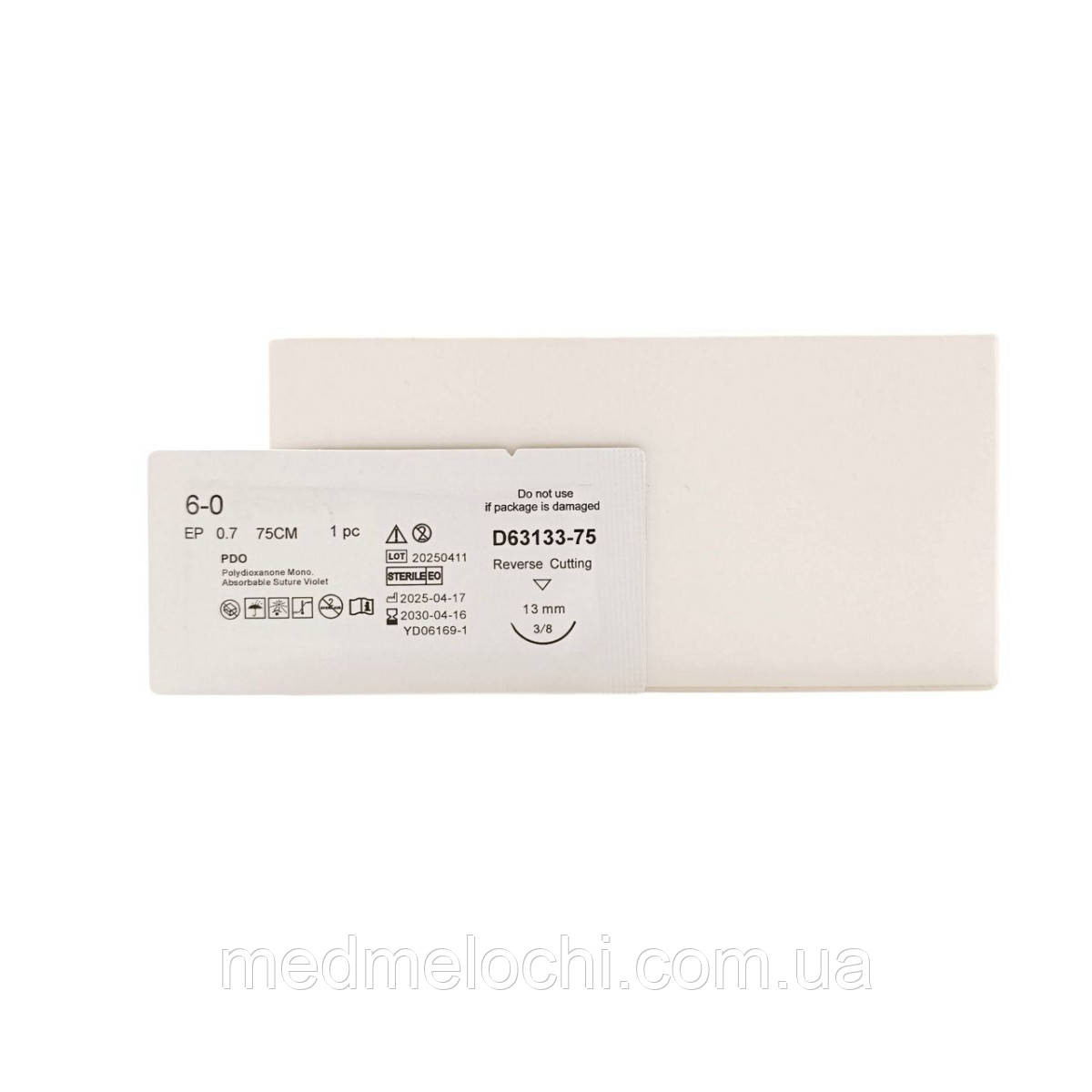 ПДО Sunmed USP 6/0 (EP 0,7) зі звор. ріж. голкою 13мм 3/8 кола, преміум
