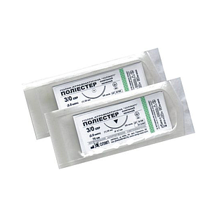 Шовний матеріал (пе поліестер ЗЕЛЕНИЙ) 4/0 ріжучий ОЛІМП