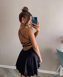 Жіноча стильна легка літня базова коротка шовкова сукня сарафан на шпильках шнурівка на спині