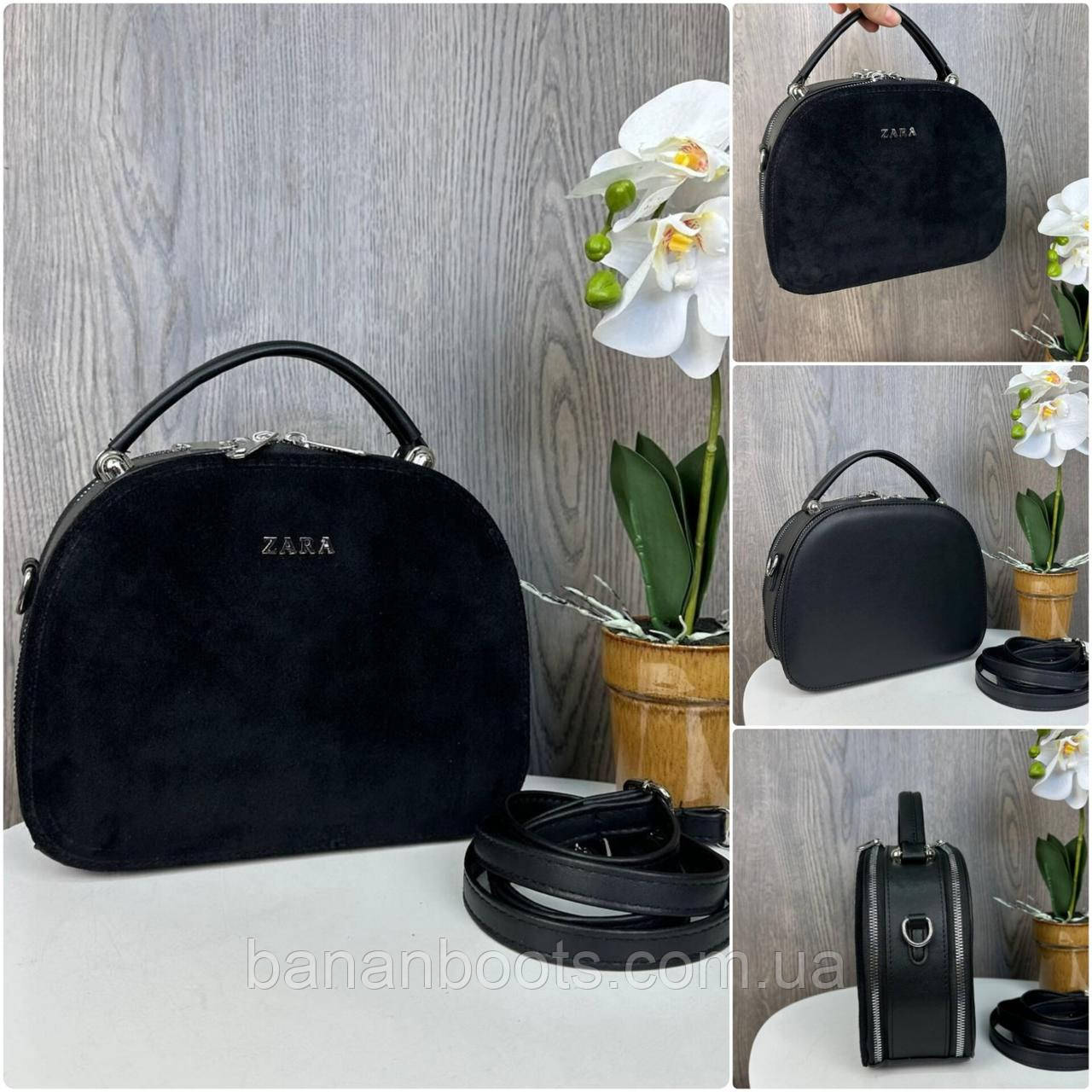 Чорна жіноча сумка замшева клатч на плече чорна, міні сумочка з натуральної замші, фото 1