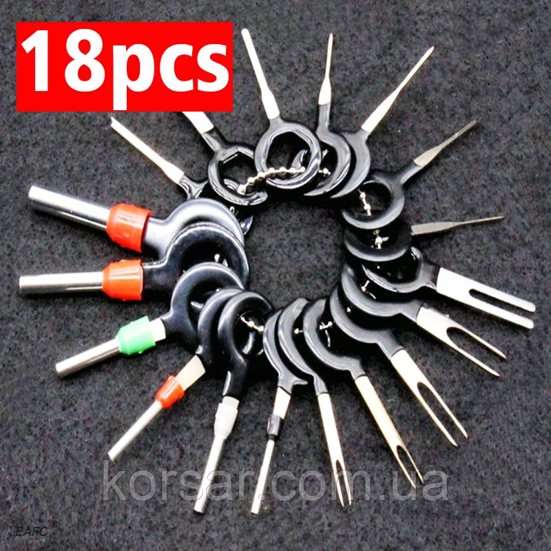 Набір ключів для зняття клем авто, знімач клем, для розкриття авто роз'ємів і терміналів 18 неіржавка сталь, фото 1