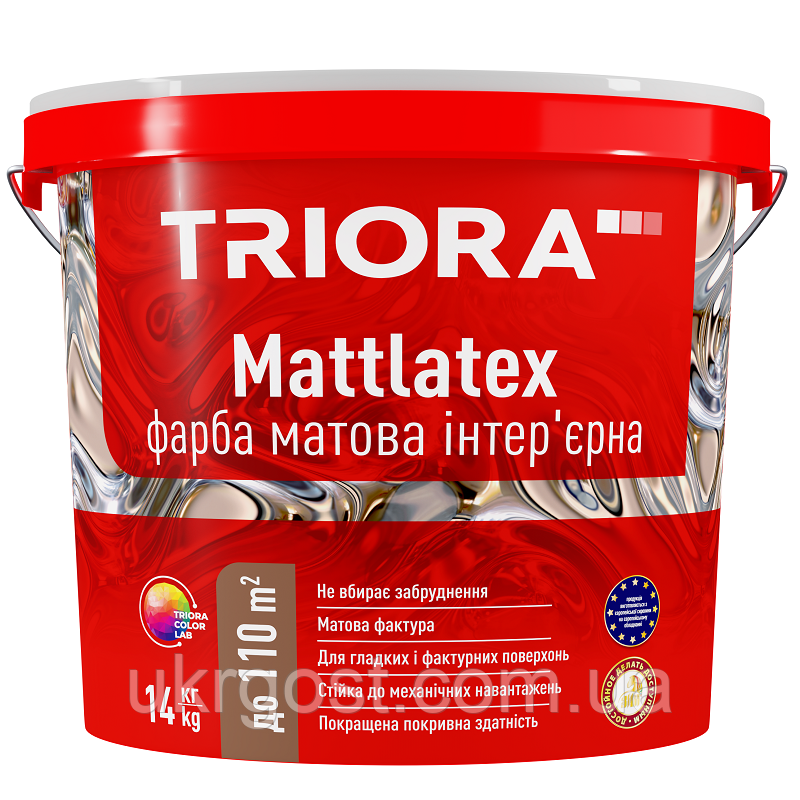 Фарба для стін та стель інтер'єрна стійка до миття Triora Mattlatex Білий мат 14 кг
