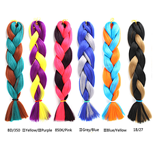 Канекалон двоколірний Палітра 16 кольорів Довжина 60 ± 5 см Вага 100 ± 5 г Термостійкий коса Jumbo Braid